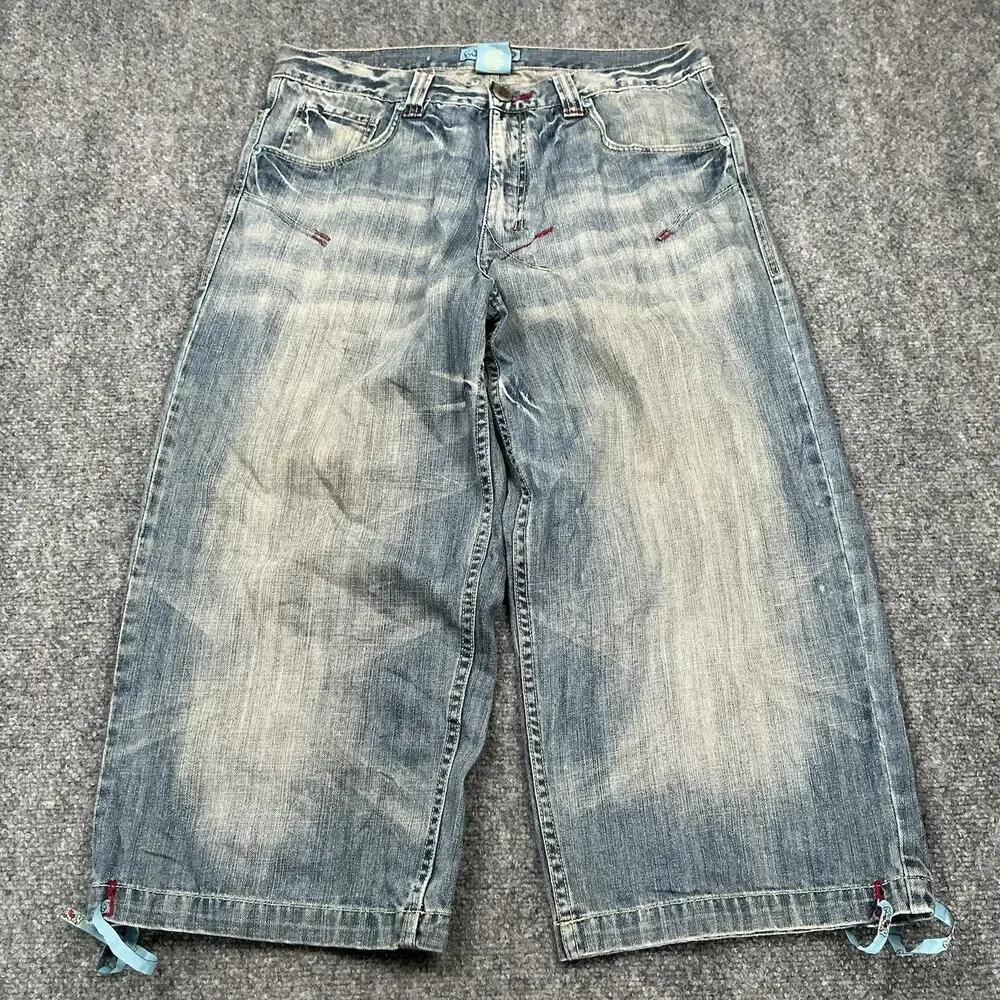 Y2K Miskeen Jorts Baggy Skater Hip Hop Embroidered Back Pocket Size 34